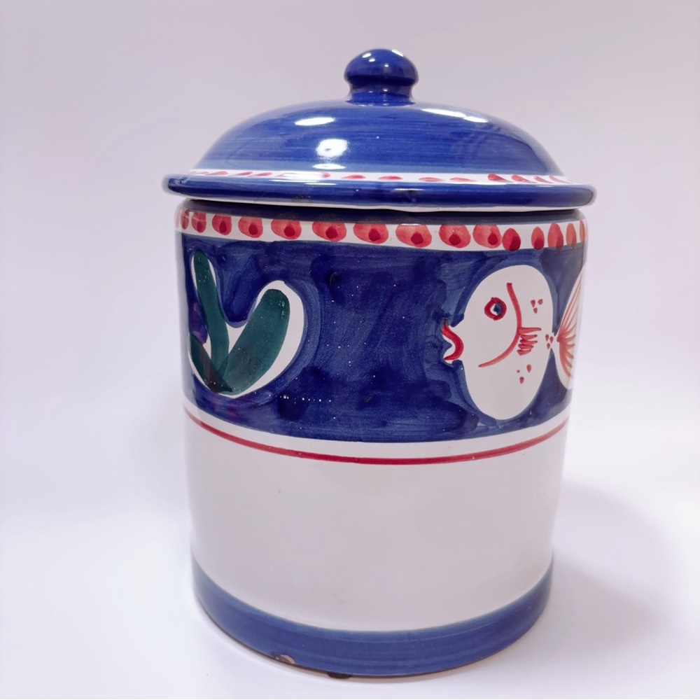 Solimene di VIETRI "Campagna sul Mare" hand-painted PESCE Ceramic Canister Lid